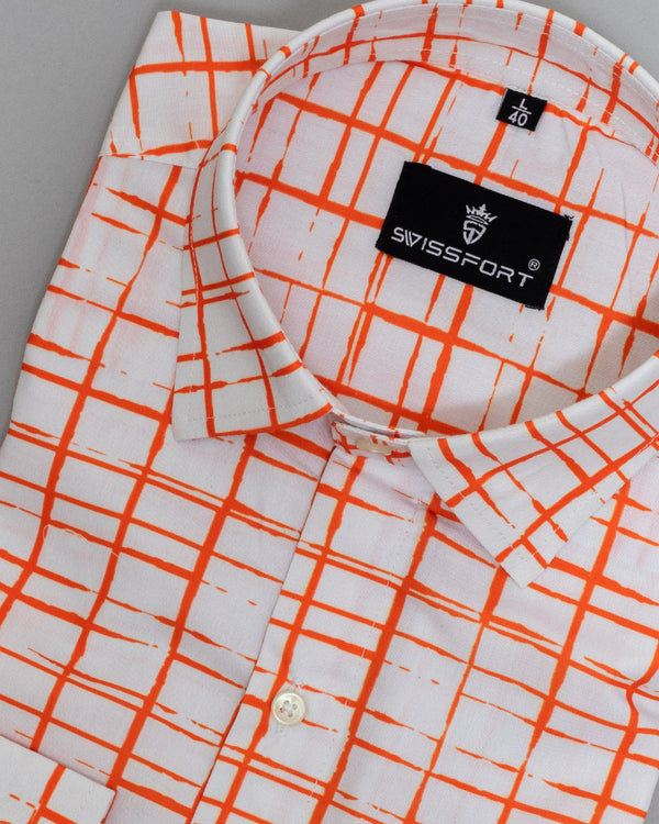 Wealthy White With Orange Patterned Soft Cotton Shirt