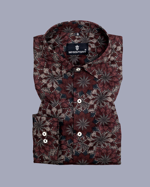 Barossa Maroon Rangoli Textured Premium Cotton Shirt