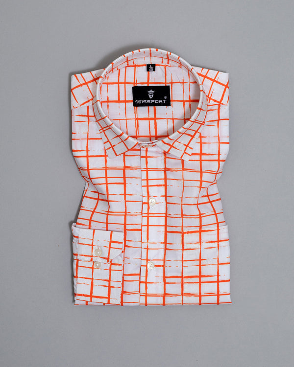 Wealthy White With Orange Patterned Soft Cotton Shirt