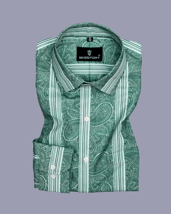 Tiffany Green Striped Digital Print Soft Cotton Shirt