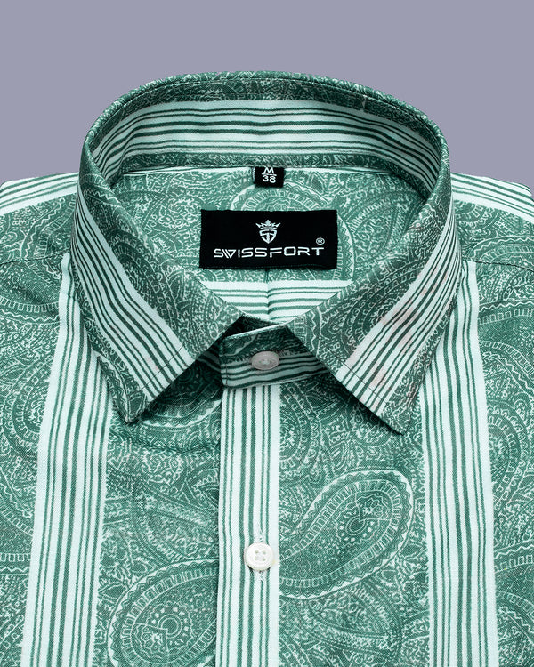 Tiffany Green Striped Digital Print Soft Cotton Shirt