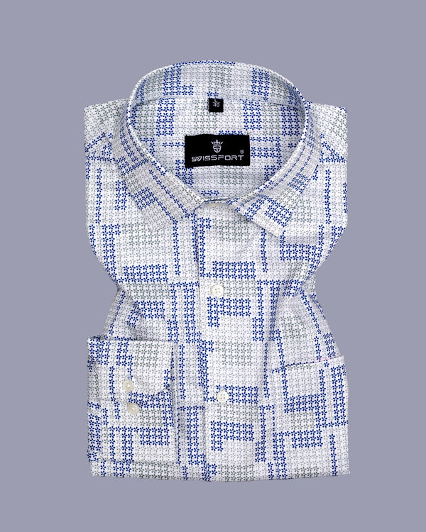 Bright White With Blue and Green Flower Giza Premium Cotton Shirt