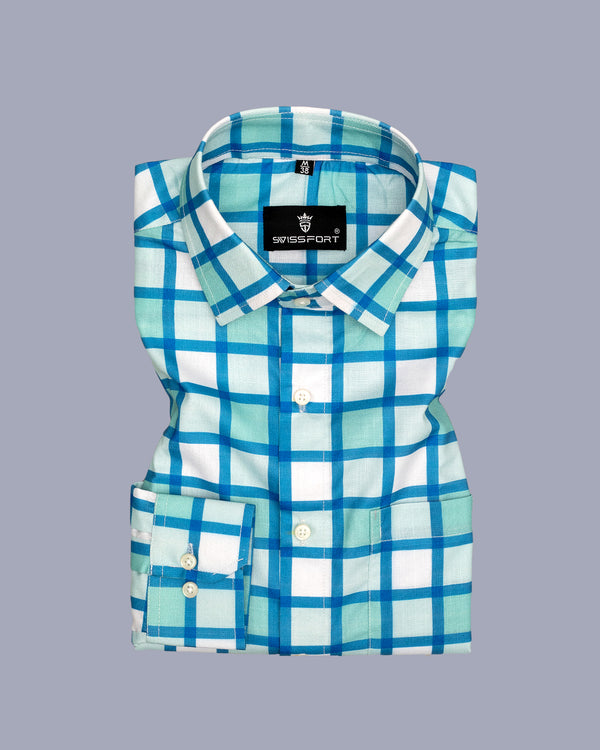 Glacier Aqua Green and Blue Checks Soft Cotton Shirt