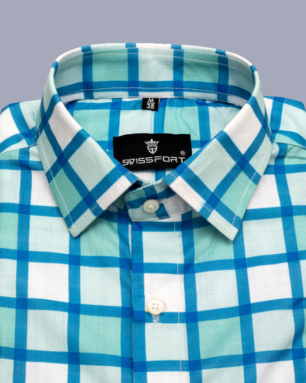 Glacier Aqua Green and Blue Checks Soft Cotton Shirt