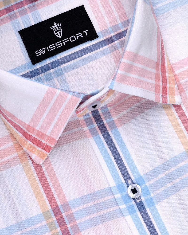 PASTEL COLORS WITH BLUE HIGHLIGHTED WINDOWPANE PREMIUM COTTON SHIRT