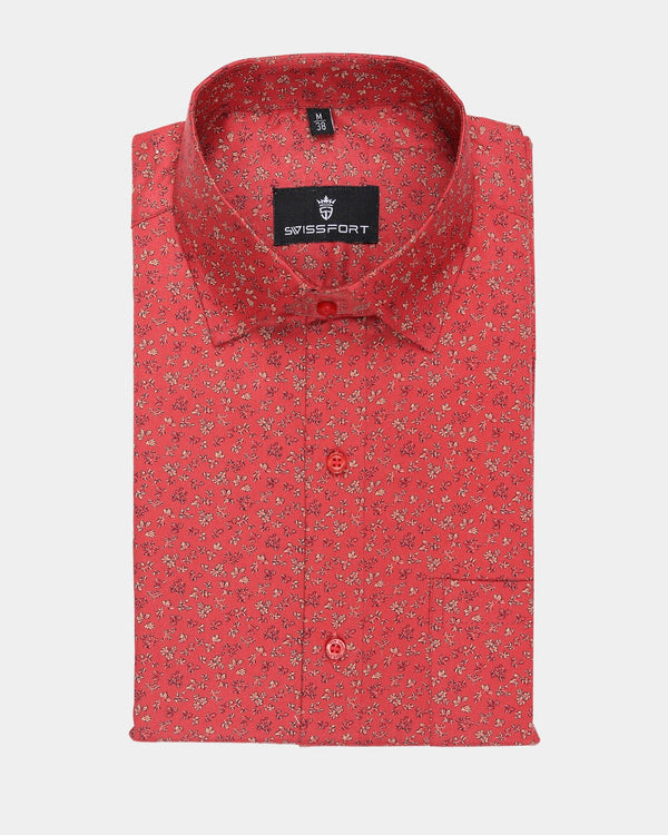 CHARMING RED FLOWER PRINTED COTTON SHIRT