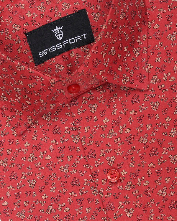 CHARMING RED FLOWER PRINTED COTTON SHIRT
