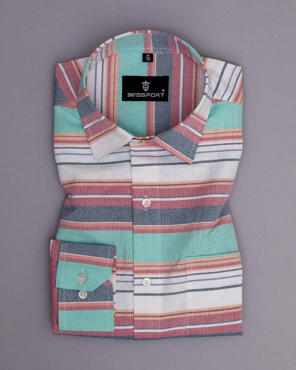 ROSY RED MULTICOLORED HORIZONTAL STRIPED OXFORD COTTON SHIRT