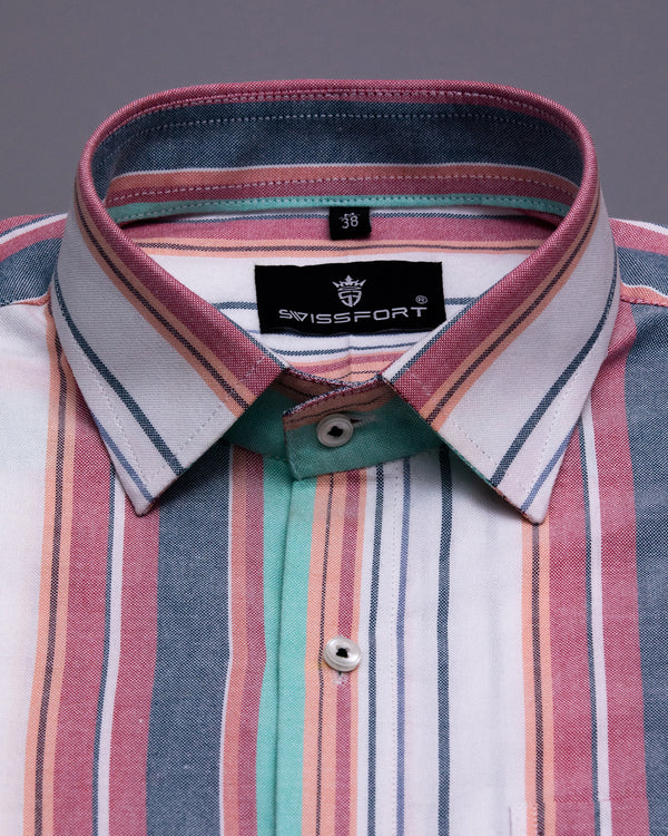 ROSY RED MULTICOLORED STRIPED OXFORD COTTON SHIRT