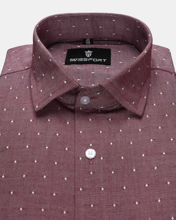 MAROON WITH WHITE TEXTURED GIZA COTTON SHIRT