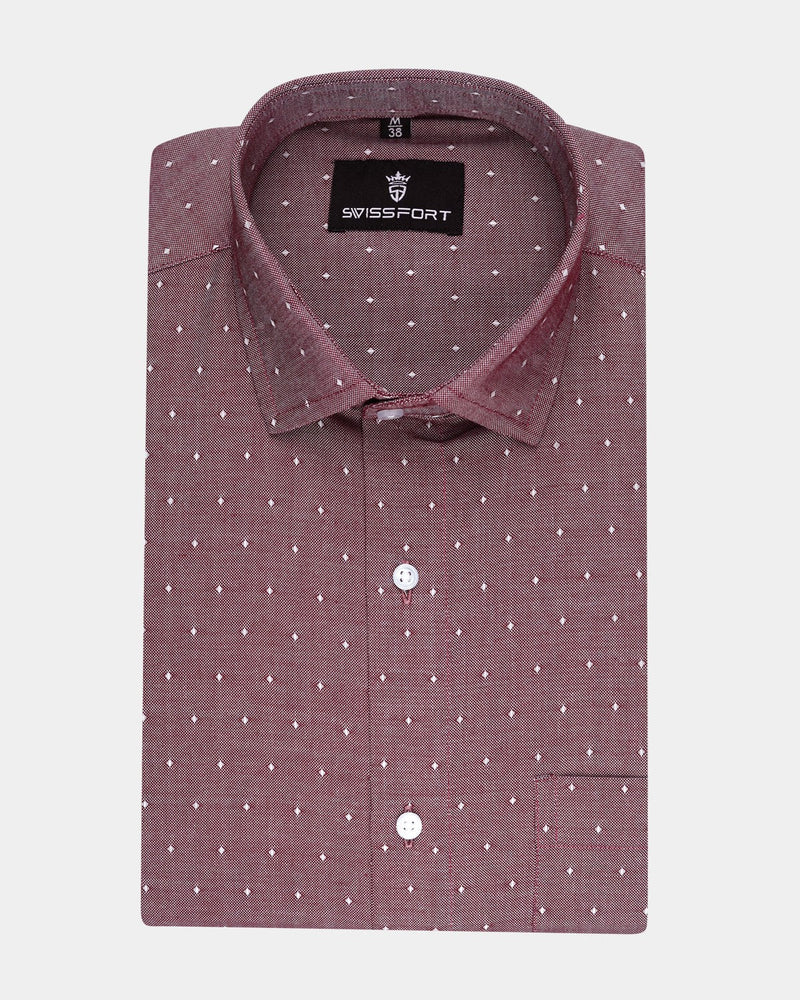 MAROON WITH WHITE TEXTURED GIZA COTTON SHIRT