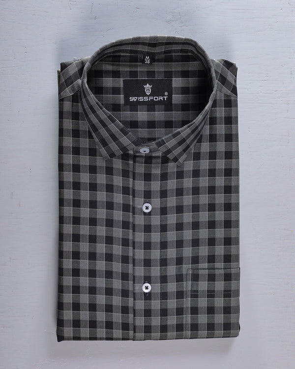 Black And Grey Windowpane Soft Cotton Shirt