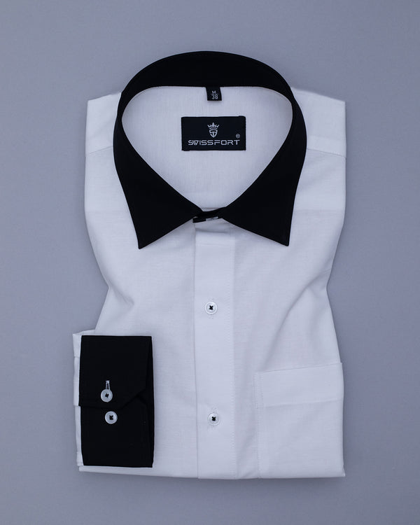 White With Black Swissfort Designer Soft Cotton Shirt