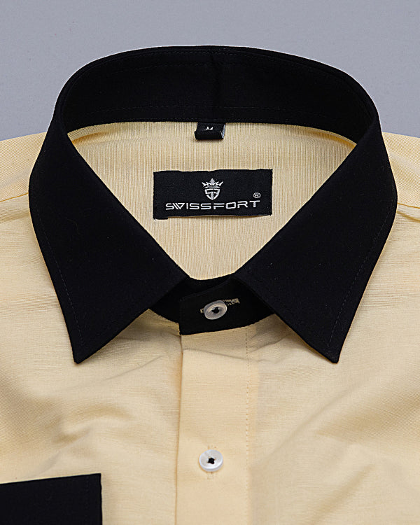 Lemon Yellow With Black Designer Soft Cotton Shirt