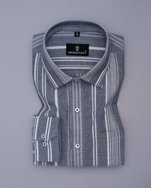 Gray And White Design Stripe Premium Cotton Shirt