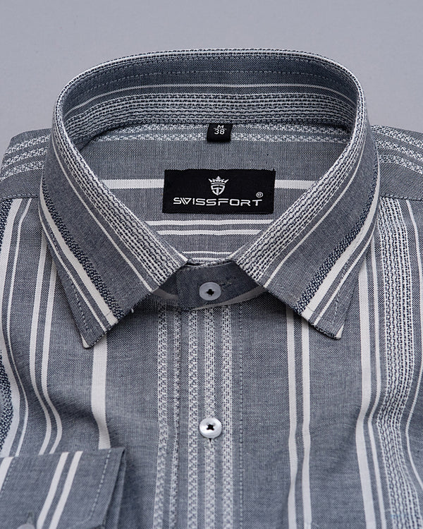 Gray And White Design Stripe Premium Cotton Shirt
