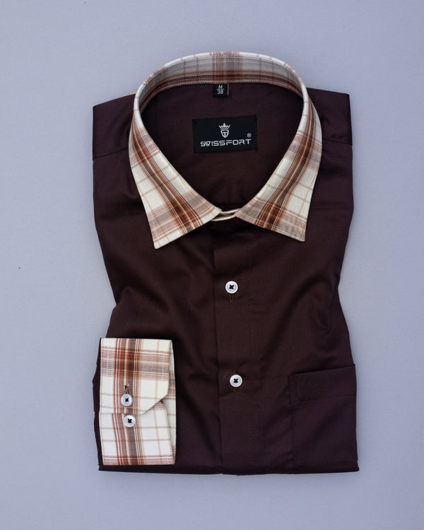 Chocolate Brown Classic Designed Plain Cotton Shirt