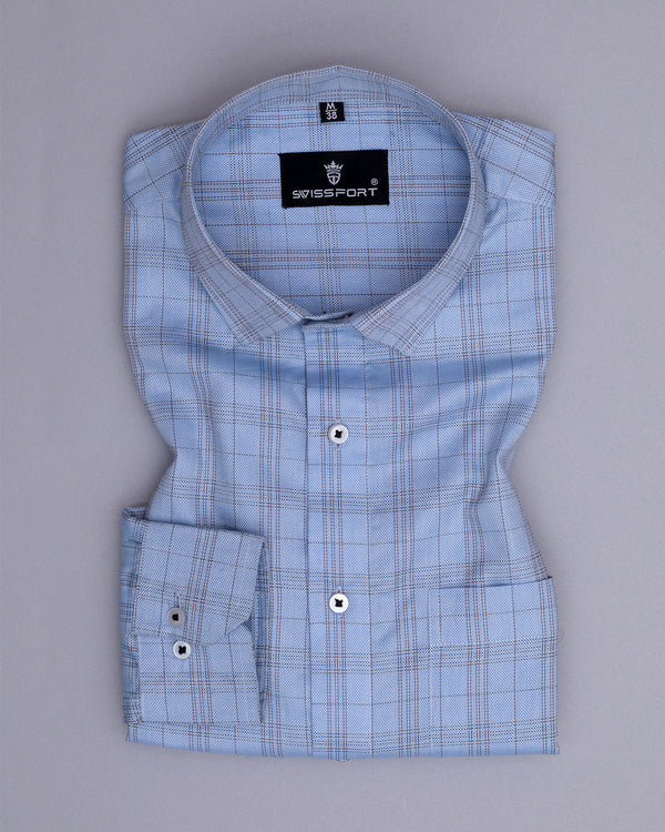 Super Sky And Brown Checked Premium Cotton Shirt